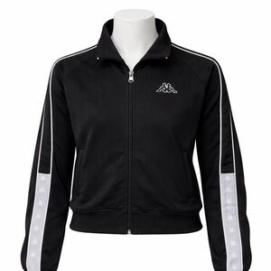 Size M Kappa Women’s Track Jacket Black Logo Tape Zip Cropped Athletic
